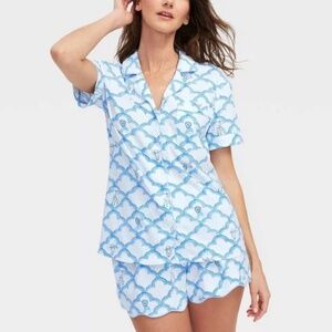 Roller Rabbit x Target Blue Geo Trellis Pajama Set - Size M - NEW w/tags